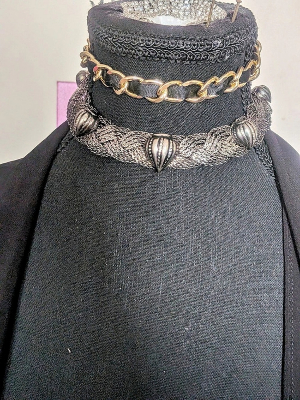 Vintage Silver Multi-Strand Braided Mesh Statement Choker Bib Necklace